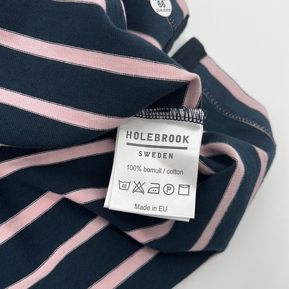 Holbrook Sweden Navy & Pink Striped Cotton Dress Size Large - Picture 7 of 12
